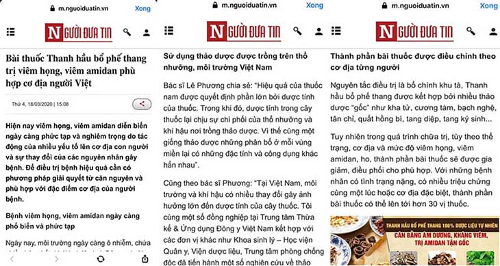 Thanh hầu bổ phế thang được Người đưa tin giới thiệu