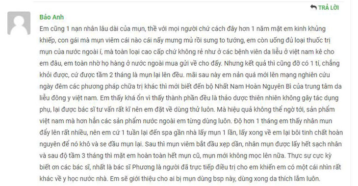 Những phản hồi tích cực của khách hàng khi dùng bài thuốc Nhất Nam Hoàn Nguyên Bì của Trung tâm Da liễu Đông y Việt Nam