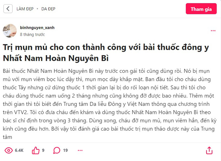 Tài khoản binhnguyen_xanh chia sẻ trên diễn đàn Webtretho