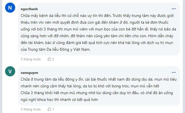 Những tài khoản này đánh giá cao việc điều trị mụn mủ tại Trung tâm Da liễu Đông y Việt Nam