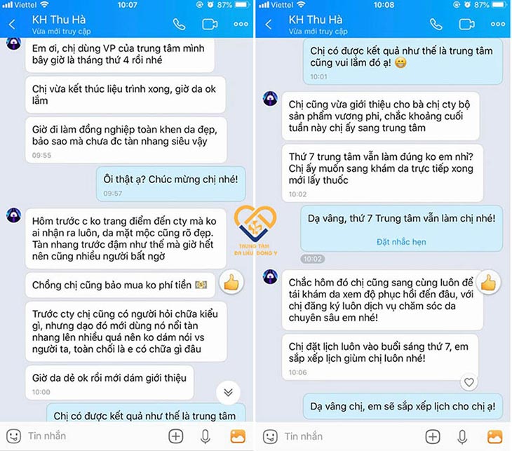 Phản hồi của khách hàng thông qua messenger