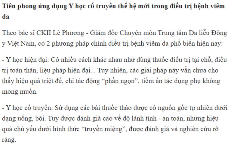 Báo Đà Nẵng: Bài thuốc y học cổ truyền thế hệ mới trong điều trị bệnh viêm da 