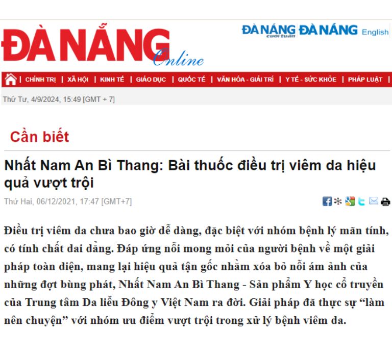 Báo Đà Nẵng đưa tin về Nhất Nam An Bì Thang