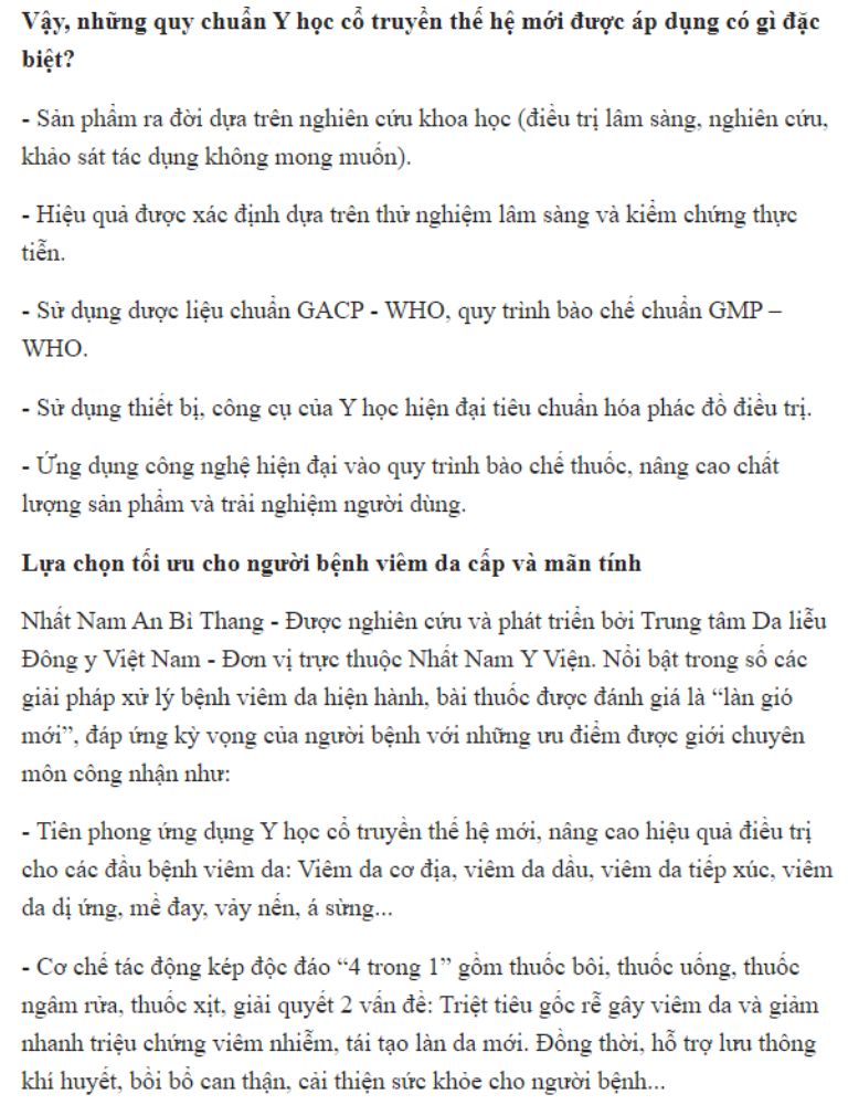 Bài thuốc Nhất Nam An Bì Thang có nhiều ưu điểm trong điều trị bệnh viêm da