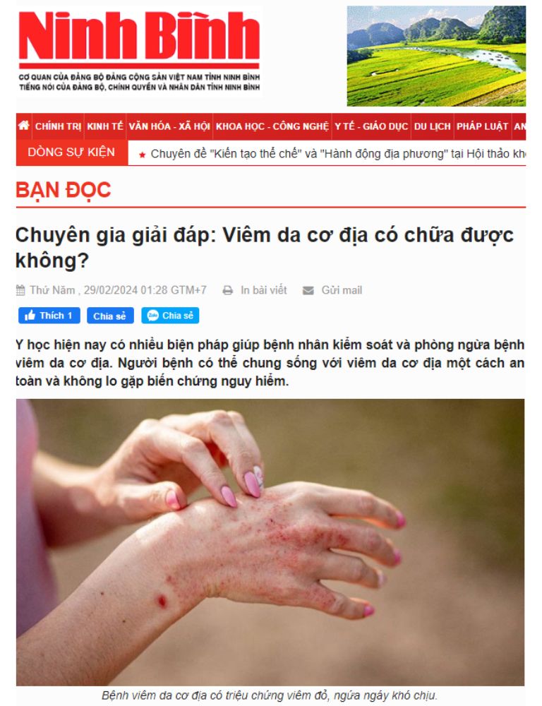 Bác sĩ Lê Phương chia sẻ về bệnh viêm da cơ địa trên Báo Ninh Bình