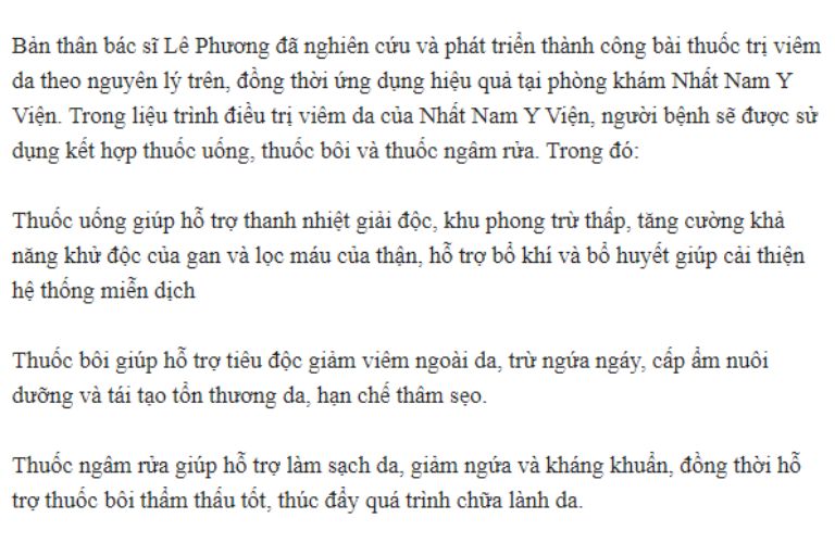 Bác sĩ Lê Phương đã phát triển thành công liệu trình chữa viêm da cơ địa Nhất Nam An Bì Thang