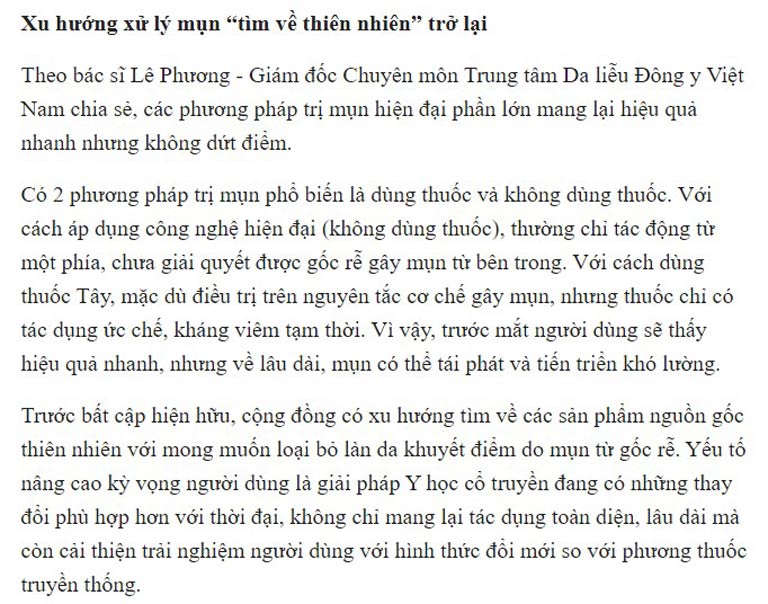 Bác sĩ Lê Phương chia sẻ về các phương pháp điều trị mụn trứng cá