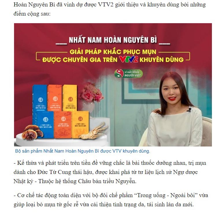 Bài thuốc Nhất Nam Hoàn Nguyên Bì được VTV2 khuyên dùng và đánh giá cao về hiệu quả điều trị