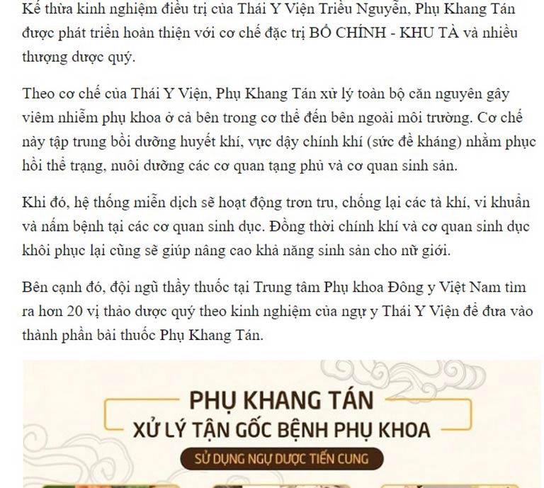 Cơ chế BỔ CHÍNH - KHU TÀ được ưu tiên đưa vào bài thuốc Phụ Khang Tán để nâng cao hiệu quả điều trị