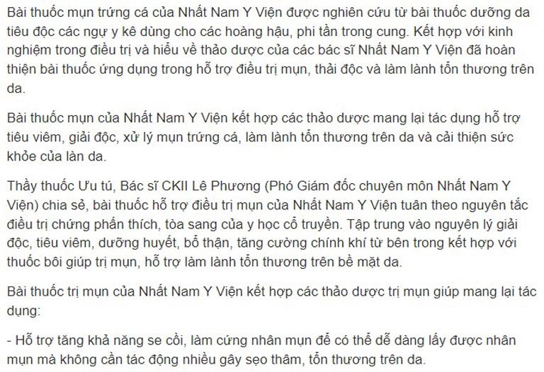 Bác sĩ Lê Phương đánh giá cao bài thuốc thảo dược trị mụn trứng cá của Nhất Nam Y Viện